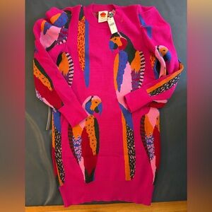 NWT FARM Rio Pink Parrot Long Sleeve Dress Size M